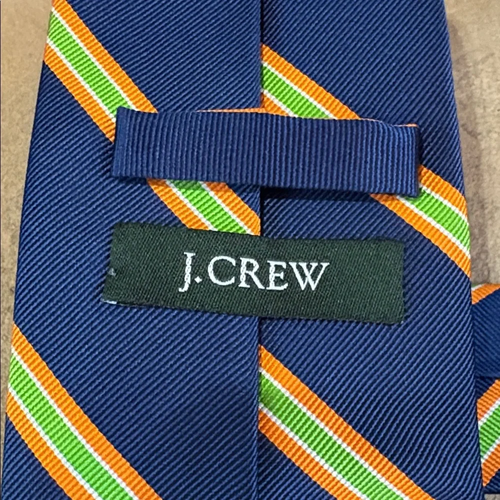 J Crew 100% silk blue, orange, and green tie
